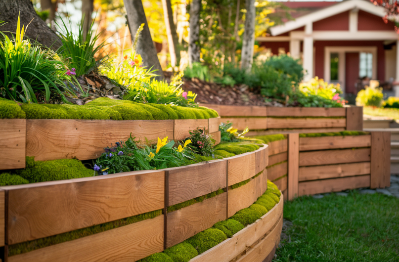 Cedar retaining wall